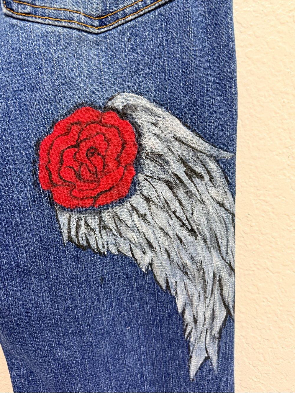 Vintage Levi's 519 Blue flare Denim Jeans with Red Rose & Wing size 11 Women’s - Picture 4 of 15